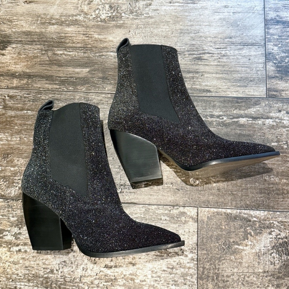 All Saints Ria Sparkle Glitter Leather Boots Black Womens Size 10 NEW - Picture 2 of 12